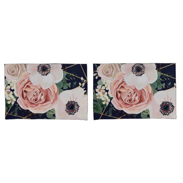 Personalized Pillow Cases Geometric Garden Navy (Front-Set)