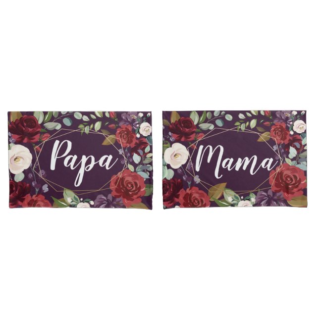 Personalized Pillow Cases Plum Purple Roses Gold G (Front-Set)