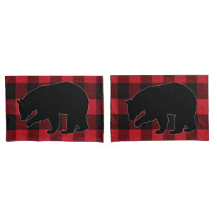 Personalized Pillow Cases Red Buffalo Plaid Bear