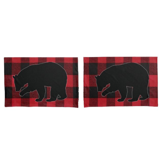 Personalized Pillow Cases Red Buffalo Plaid Bear (Front-Set)