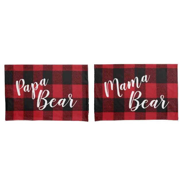 Personalized Pillow Cases Red Buffalo Plaid Bear (Front-Set)