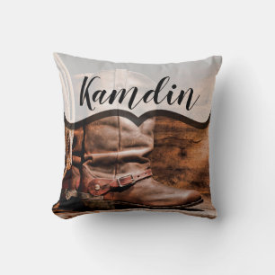 Personalized Pillow Cowboy Boots Barn Wood Rustic