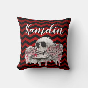 Personalized Pillow skull Rose Gothic Chevron red