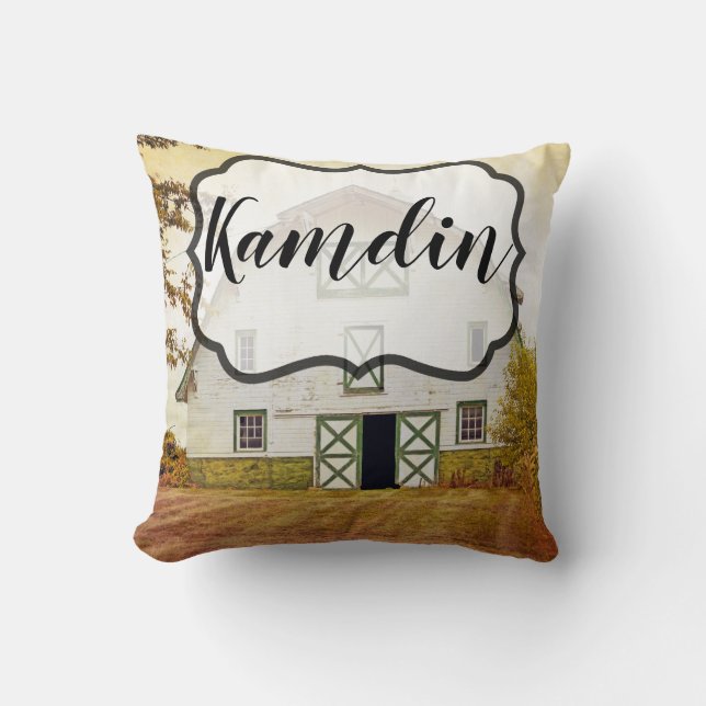 Personalized Pillow Sunset Barn Country Rustic Fie (Front)
