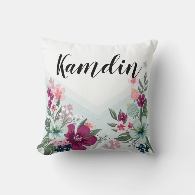 Personalized Pillow Tropical Flower on Blue Ombre (Front)