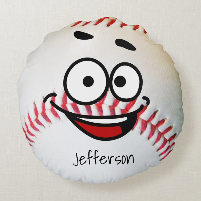 Personalized Pillow White Baseball funny face (Back)