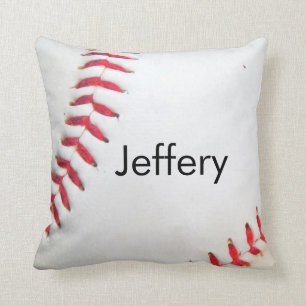 Personalized Pillow White Baseball red stitching