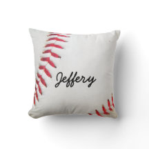 Personalized Pillow White Baseball red stitching