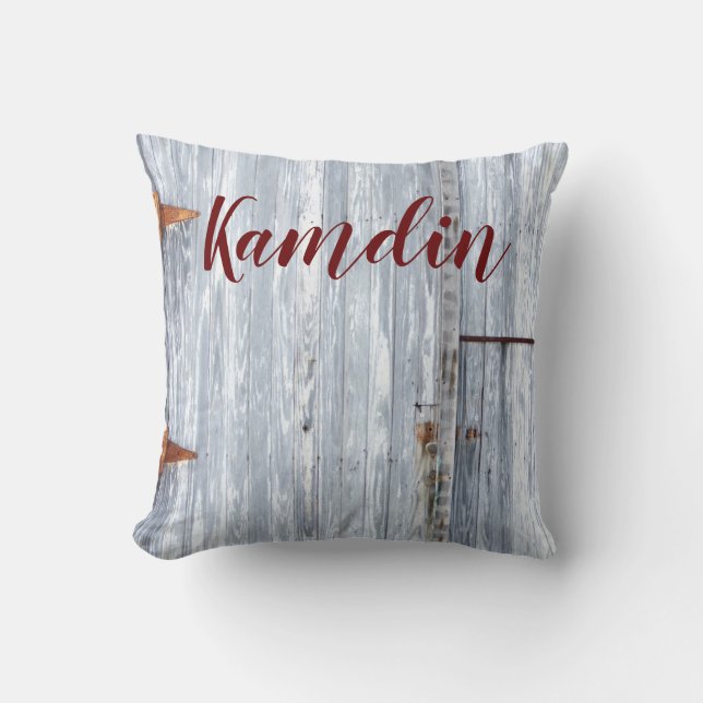 Personalized Pillow White Wash Wood Barn Door Coun (Front)
