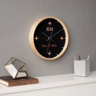 Personalized Pilot Name Airplanes Aero Style Clock