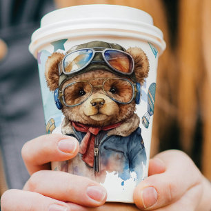 Personalized Pilot Teddy Bear Birthday Paper Cups