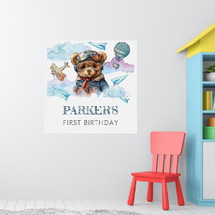Personalized Pilot Teddy Bear Birthday Sign