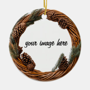personalized pine cone wreath ceramic ornament