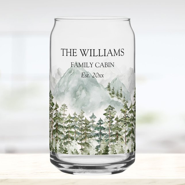 Personalized Pine Forest and Mountains Can Glass (In situ)