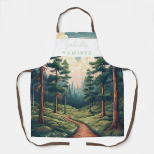 Personalized Pine Forest Path Design with Name Apron