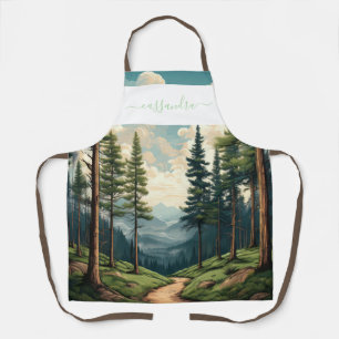 Personalized Pine Forest Path Design with Name Apron