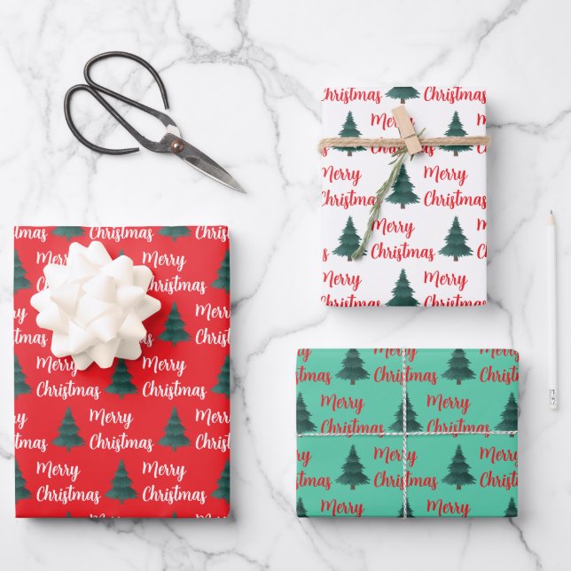 Personalized Pine Tree & Merry Christmas  Wrapping Paper Sheet (Front)