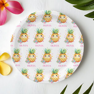 Personalized Pineapple Aloha 1st Birthday Party Paper Plate