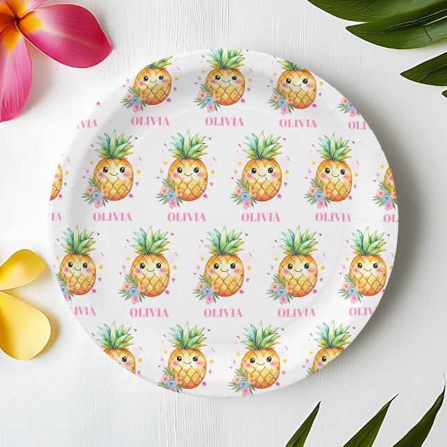 Personalized Pineapple Aloha 1st Birthday Party Paper Plate (Personalized Pineapple Aloha 1st Birthday Party Paper Plates)