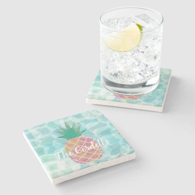 Personalized Pineapple Bar Drink Coasters  (Side)