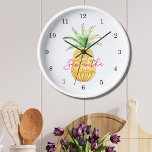 Personalized Pineapple Clock<br><div class="desc">This cute and girly clock is decorated with a yellow watercolor pineapple and a name in pink typography. You can customize it by changing the name or making it a monogram. Use the Customize Further option to change the text size, style, or colour. Because we create our artwork you won't...</div>