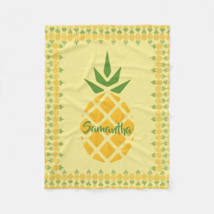 Personalized Pineapple, Editable Yellow Background Fleece Blanket