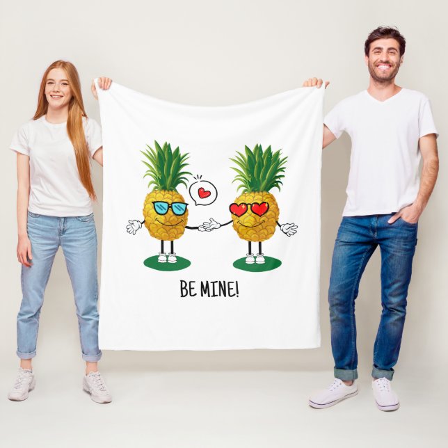 Personalized Pineapple Emoji Love Couple Fleece Blanket (In Situ)