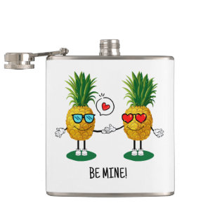 Personalized Pineapple Emoji Love Couple Hip Flask