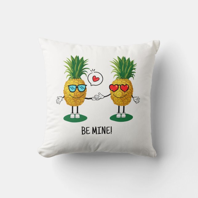 Personalized Pineapple Emoji Love Couple Throw Pillow (Front)