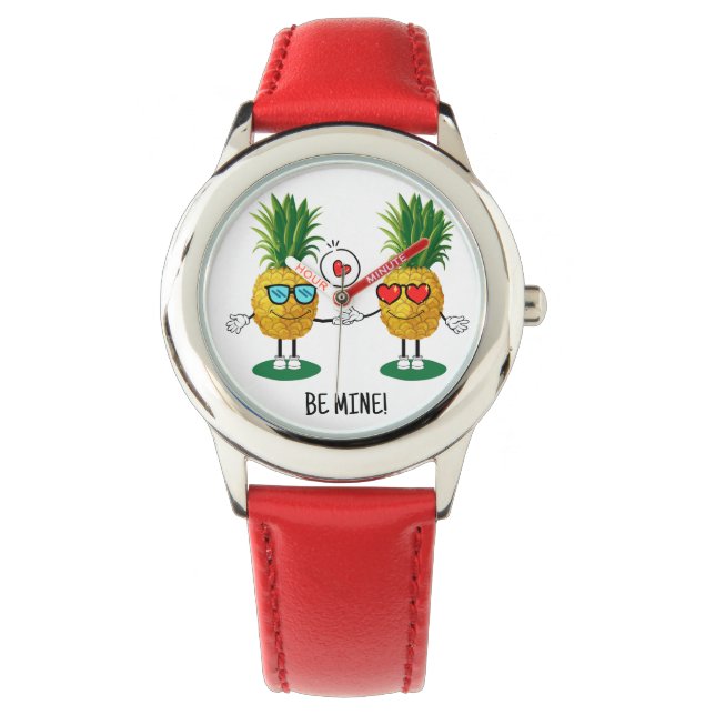 Personalized Pineapple Emoji Love Couple Watch (Front)