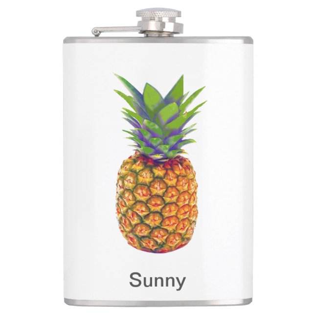 Personalized Pineapple Fruit on White Hip Flask (Front)