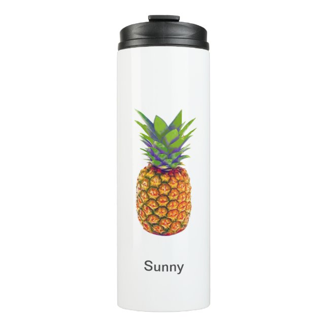 Personalized Pineapple Fruit on White Thermal Tumbler (Front)