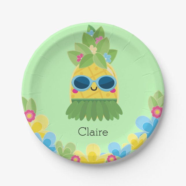 Personalized Pineapple Girls Ms Onederful First Paper Plate (Front)
