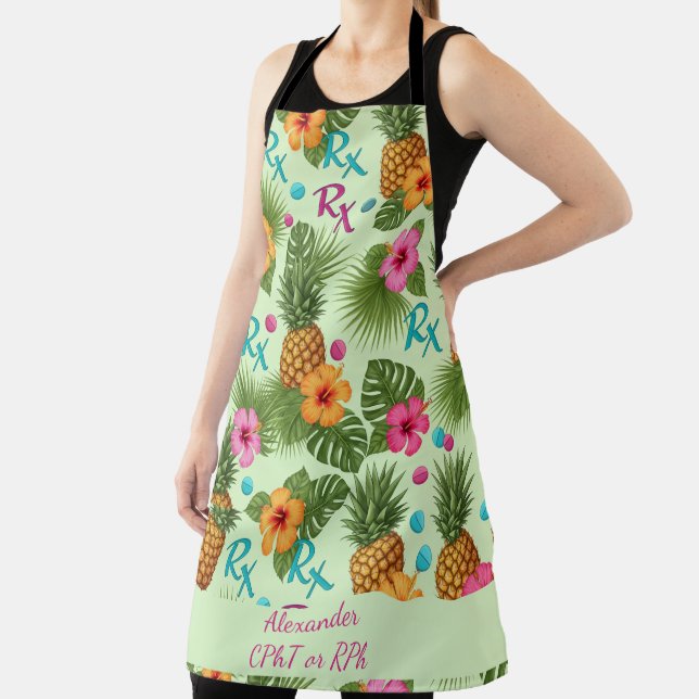 Personalized Pineapple & Hibiscus Pharmacy Apron (Insitu)
