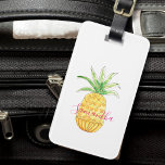 Personalized Pineapple Luggage Tag<br><div class="desc">This girly luggage tag is decorated with a yellow watercolor pineapple and a name in pink typography.
You can customize it by changing the name or making it a monogram.
Because we create our artwork you won't find this exact image from other designers.
Original Watercolor © Michele Davies.</div>