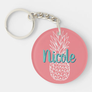 Personalized Pineapple Name Round Keychain
