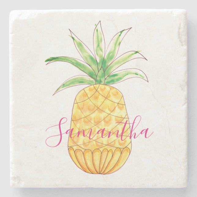 Personalized Pineapple Stone Coaster (Front)