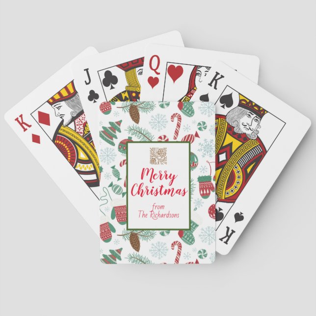 Personalized Pinecones, Candy Canes Mittens Trees Playing Cards (Back)