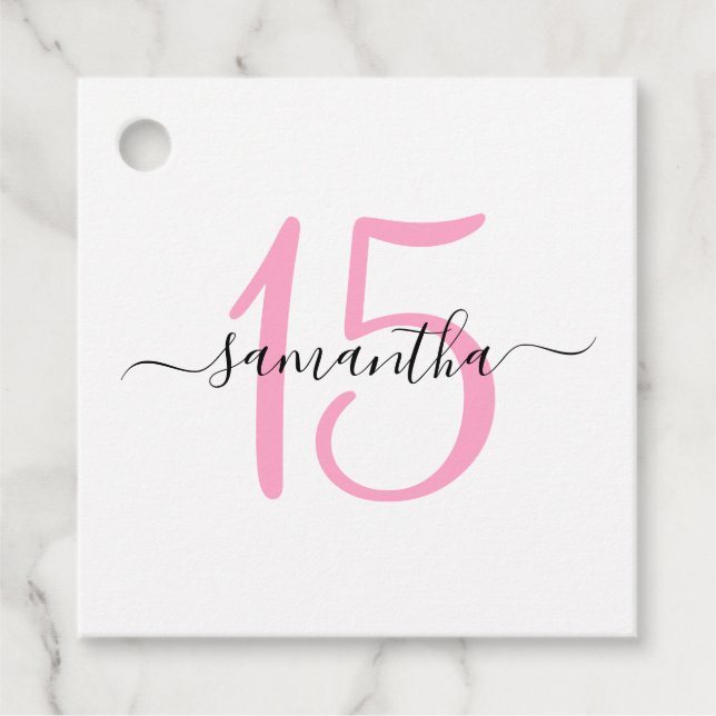 Personalized Pink 15th Birthday Favour Tags (Front)
