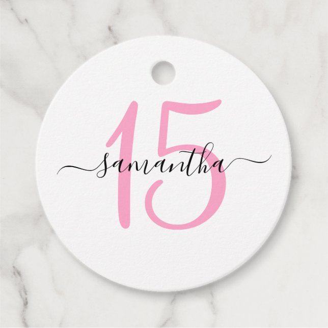 Personalized Pink 15th Birthday Favour Tags (Front)