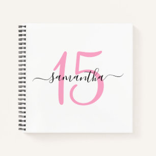 Personalized Pink 15th Birthday Guestbook Notebook