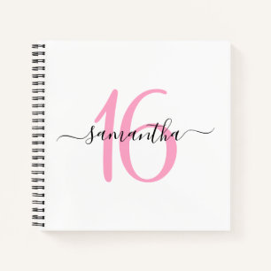Personalized Pink 16th Birthday Guestbook Notebook