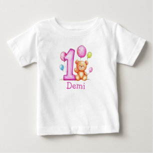 Personalized Pink 1st Birthday for Girls Baby T-Shirt