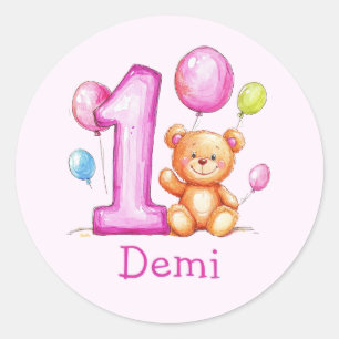 Personalized Pink 1st Birthday for Girls Classic Round Sticker