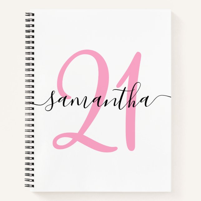 Personalized Pink 21st Birthday Guestbook Notebook (Front)