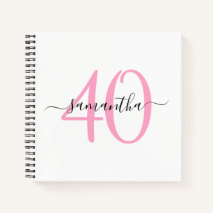 Personalized Pink 40th Birthday Guestbook Notebook