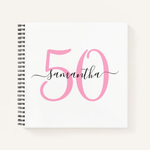 Personalized Pink 50th Birthday Guestbook Notebook