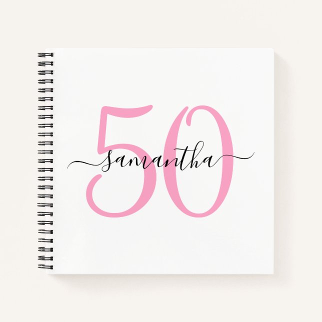 Personalized Pink 50th Birthday Guestbook Notebook (Front)