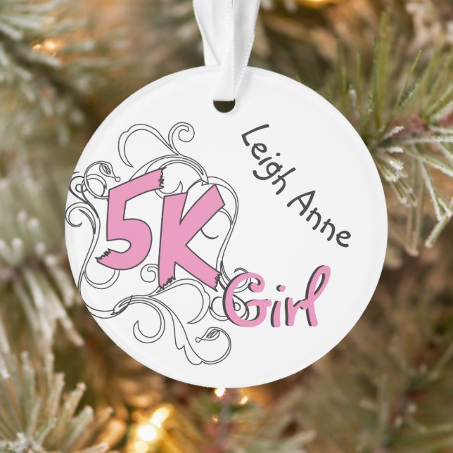 Personalized Pink 5k Girl Runner design Front Ornament (Tree)
