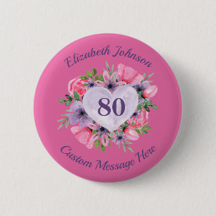 Personalized Pink 80th Birthday Button